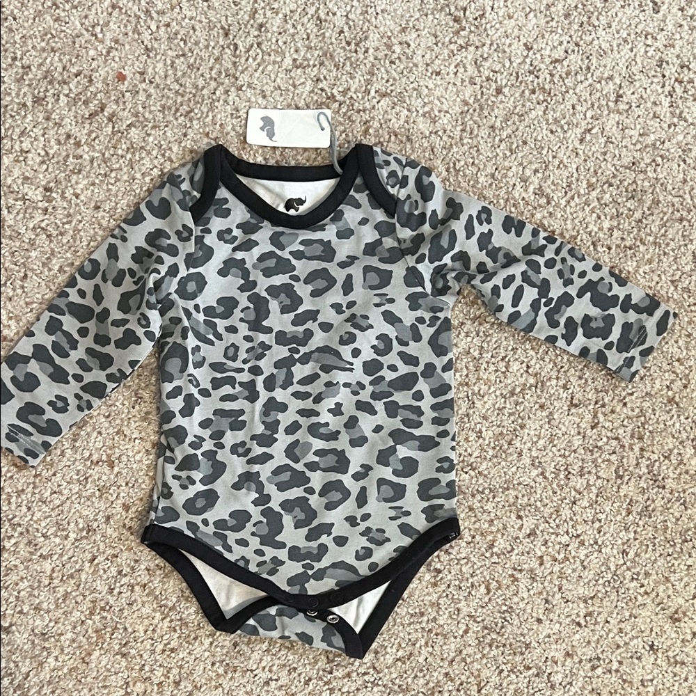 Gray Leopard Long Sleeve Baby Bodysuit